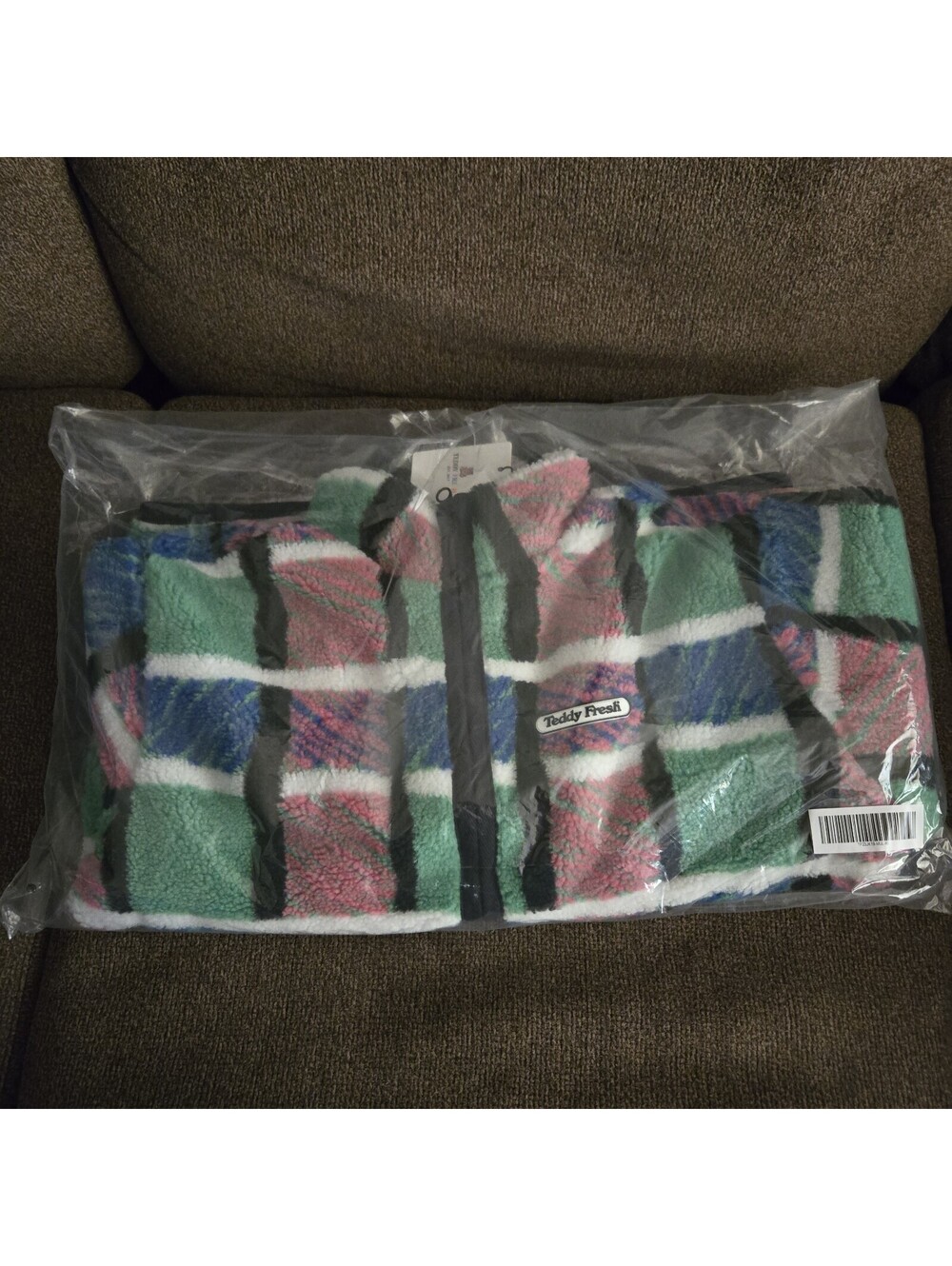 NWT Size XS Teddy Fresh Full Zip Sherpa Jacket Plaid Pink Blue Green Black White